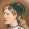Ancien plat circulaire - Portrait de femme orientale signé J Baur Fin XIXe - Début XXe – Image 2