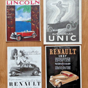 Lot anciens cartons publicitaires automobile Renault - Lincoln - Unic