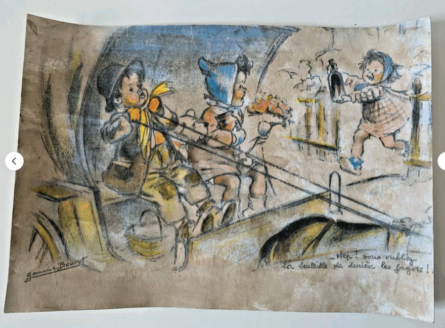Ancien dessin signé Germaine Bouret : Original