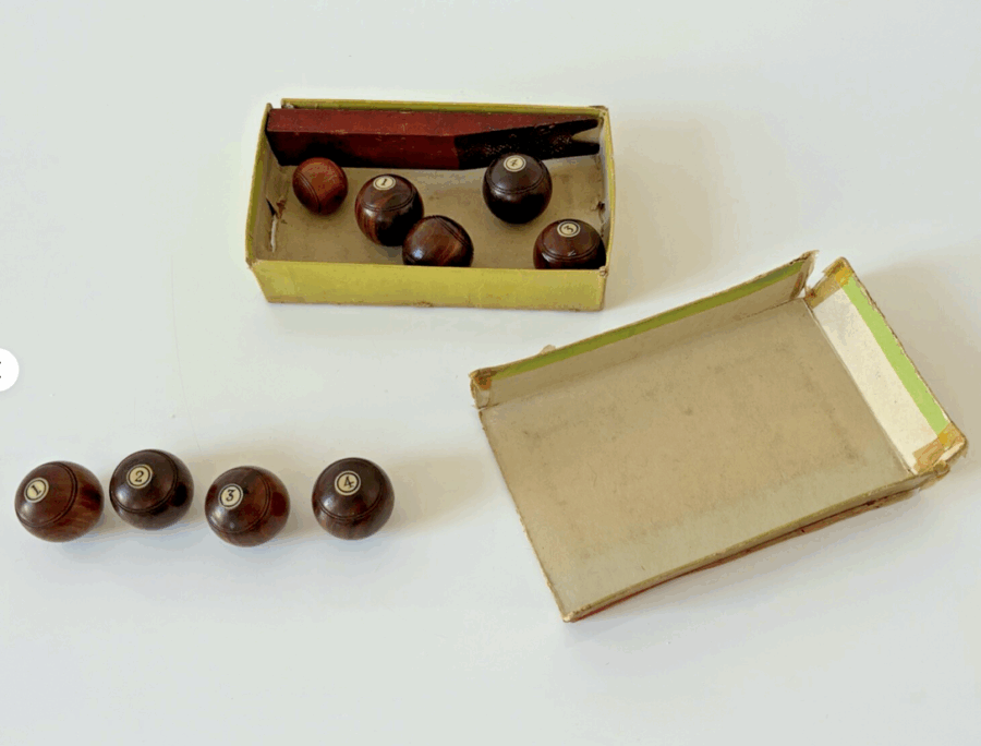 Ancien jeu de boules de table en bois début XXe – Image 5