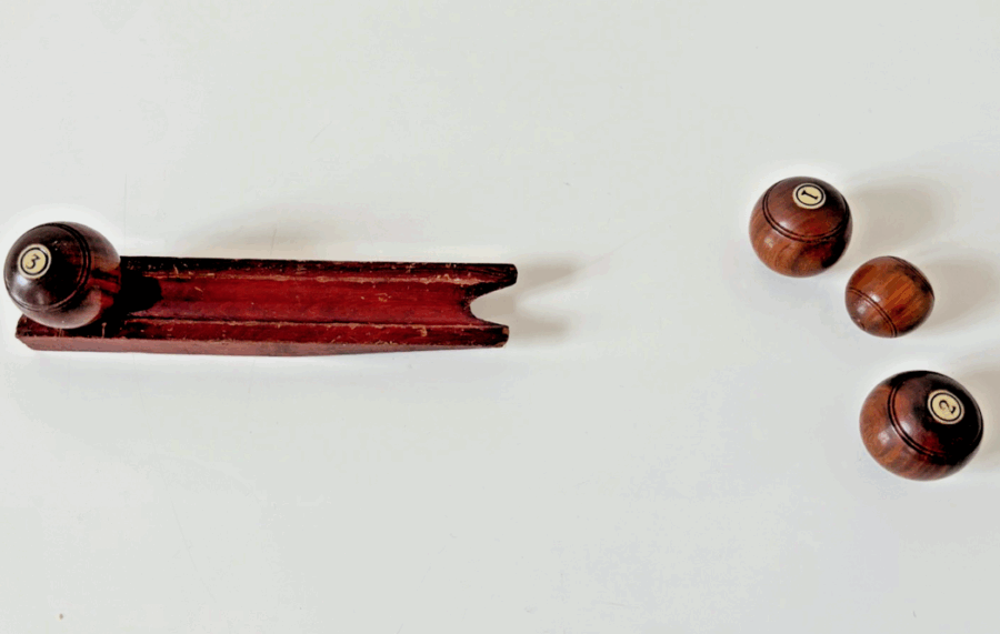 Ancien jeu de boules de table en bois début XXe – Image 4