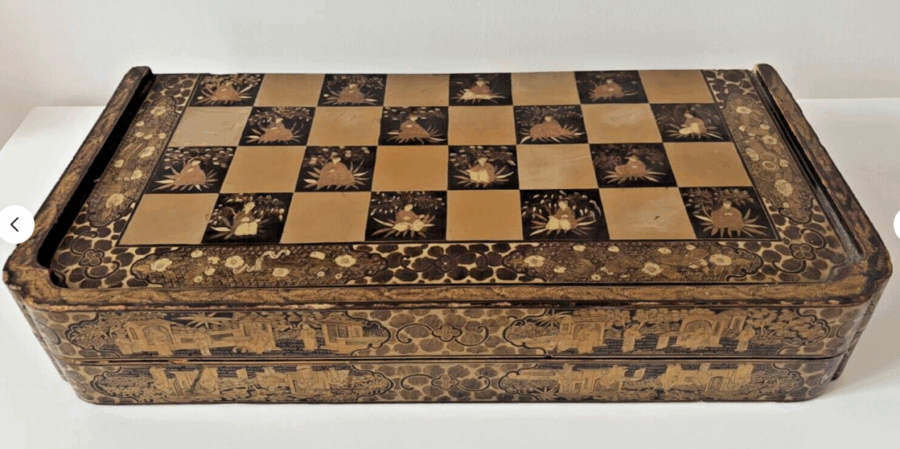 Ancien plateau jeu d'échec et backgammon chinois XIXe – Image 7