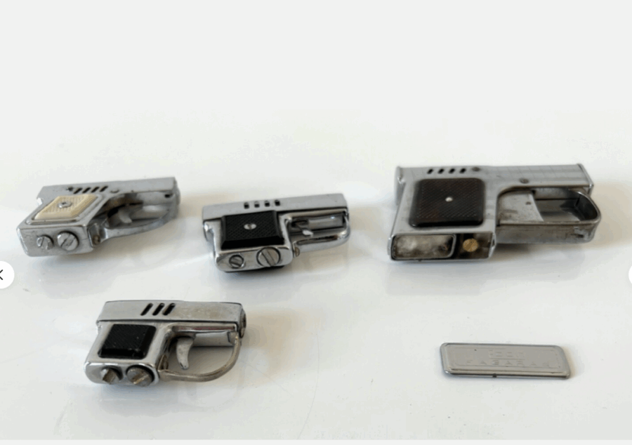 Lot de 4 anciens briquets à essence en forme de revolver – Image 3