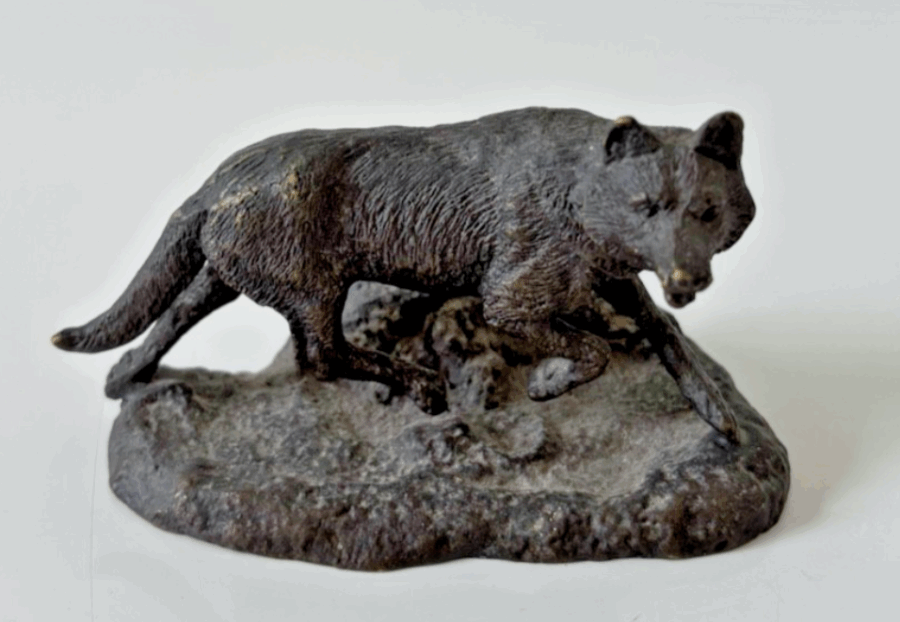 Petit bronze d'un loup signé Mene : Fin XIXe Déb XXe