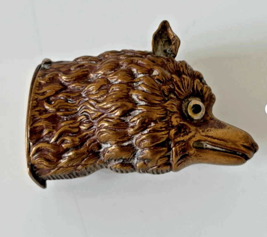 Ancien pyrogène laiton figuratif en forme de tete de renard : XIXe