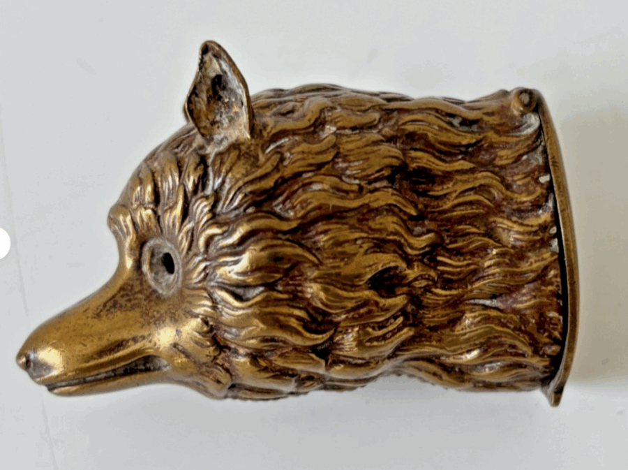 Ancien pyrogène laiton figuratif en forme de tete de renard : XIXe – Image 2